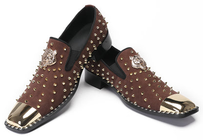 Mens Gold Glitter Rhinestone Suede Western Loafers