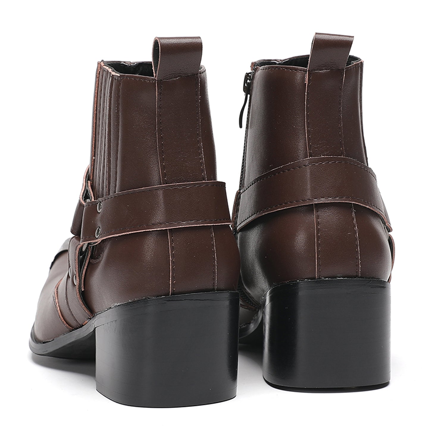 Mens Metallic Detailing Studded Strap Design Ankle Western Boots