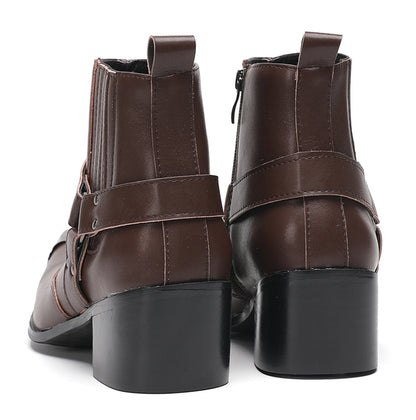 Mens Metallic Detailing Studded Strap Design Ankle Western Boots