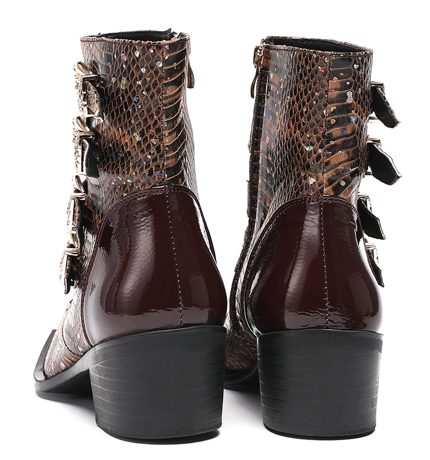 Mens Genuine Leather Punk Rock Dragon Square Toe Cowboy Western Boots