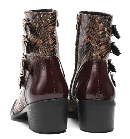 Mens Genuine Leather Punk Rock Dragon Square Toe Cowboy Western Boots