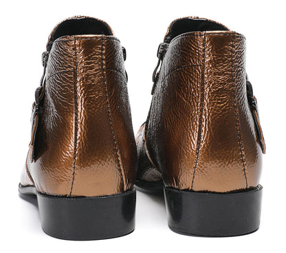Mens Metallic Buckle Party Club Ankle Cowboy Western Boots