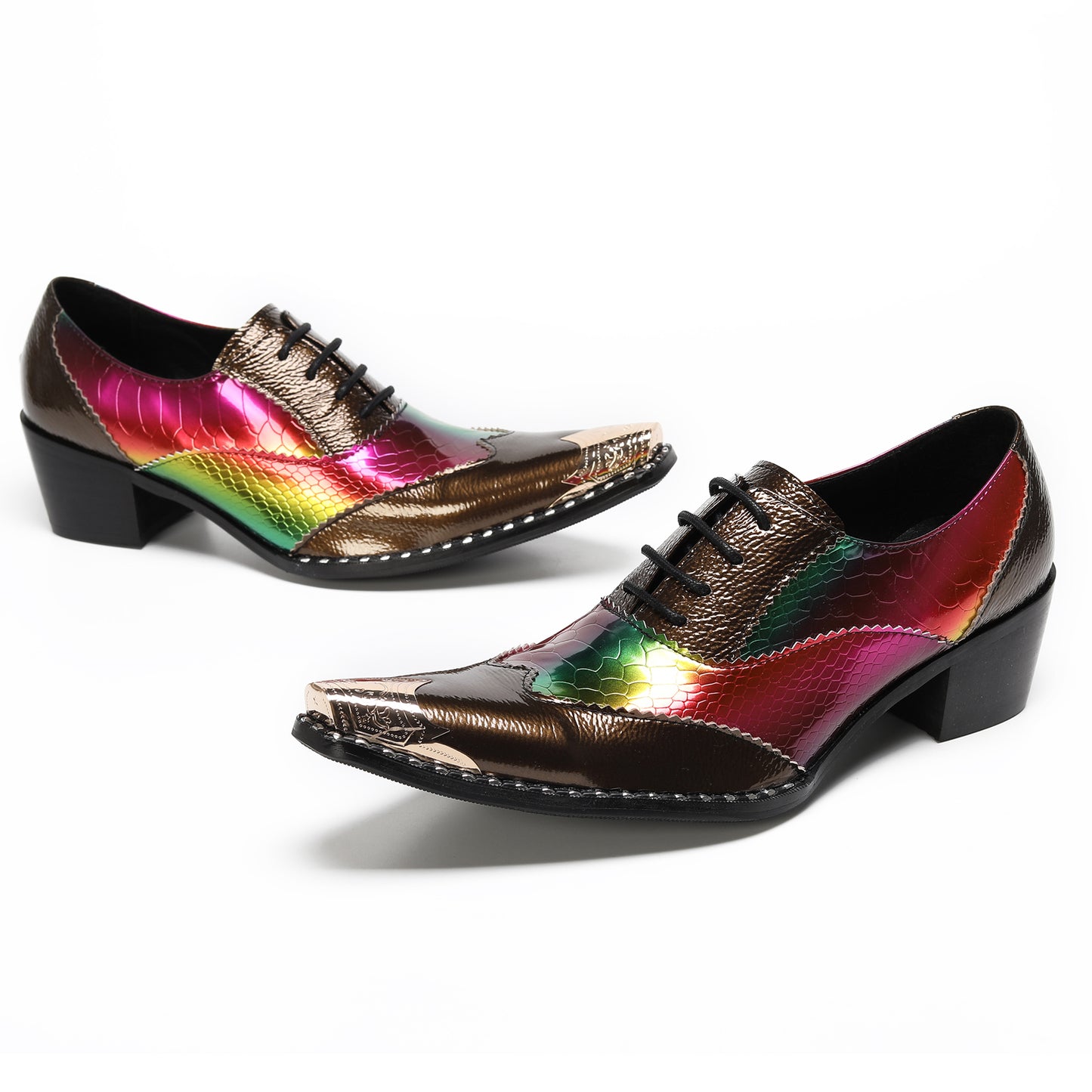 Mens Square Toe Two-Tone Brogue Western Oxfords Shoes