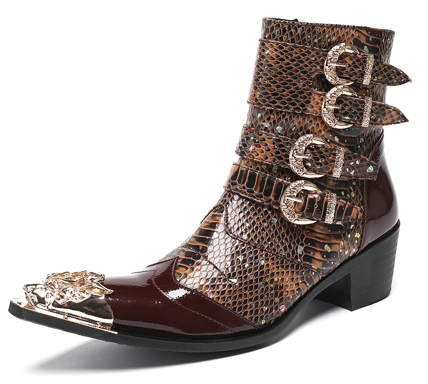 Mens Genuine Leather Punk Rock Dragon Square Toe Cowboy Western Boots