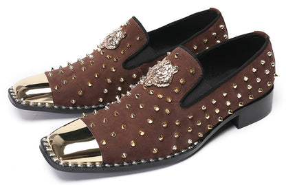 Mens Gold Glitter Rhinestone Suede Western Loafers