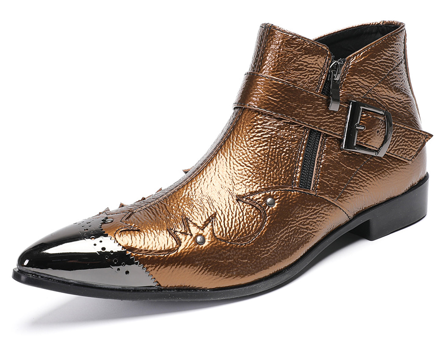 Mens Metallic Buckle Party Club Ankle Cowboy Western Boots