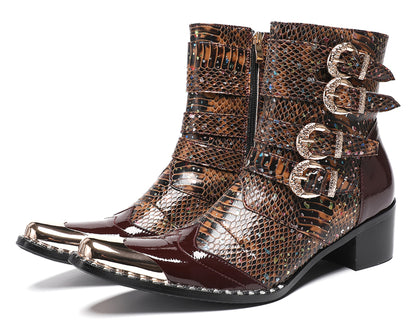 Mens Genuine Leather Punk Rock Dragon Square Toe Cowboy Western Boots