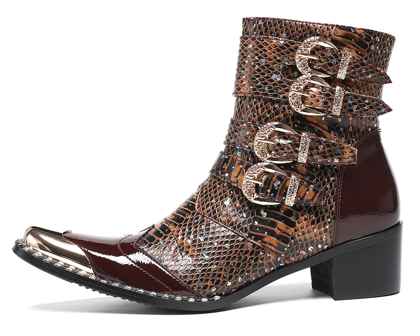 Mens Genuine Leather Punk Rock Dragon Square Toe Cowboy Western Boots