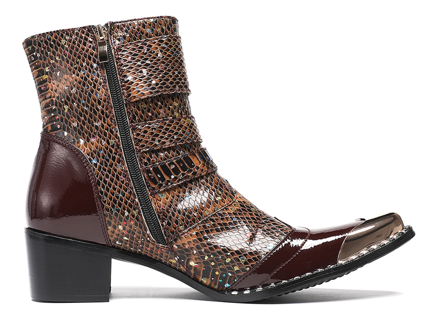 Mens Genuine Leather Punk Rock Dragon Square Toe Cowboy Western Boots