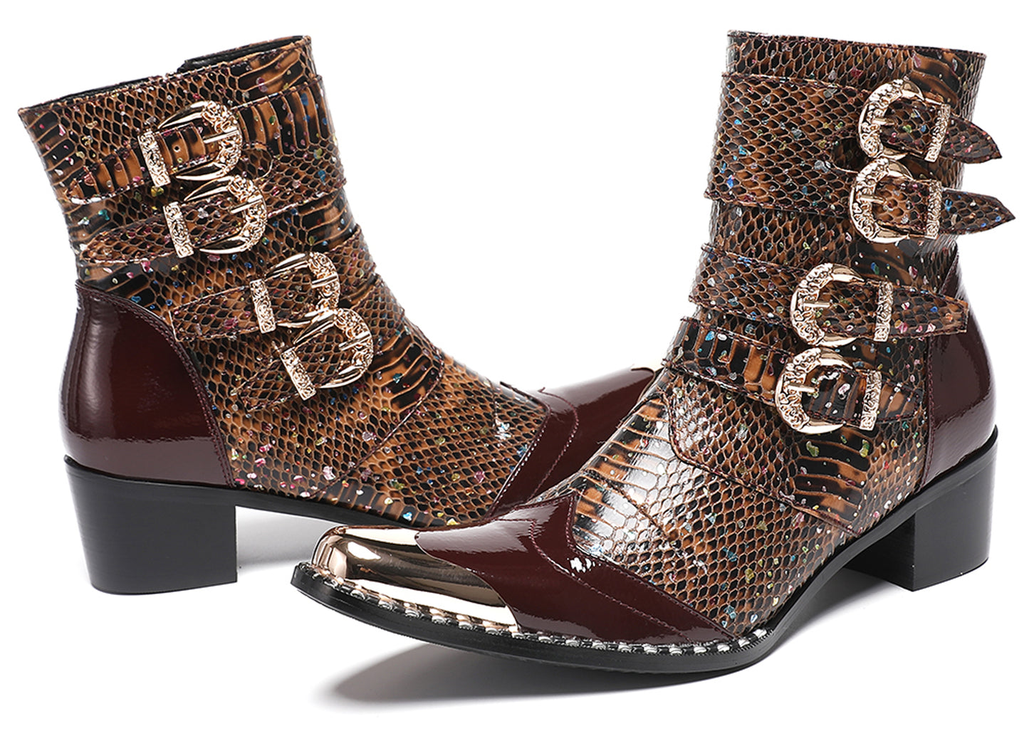 Mens Genuine Leather Punk Rock Dragon Square Toe Cowboy Western Boots