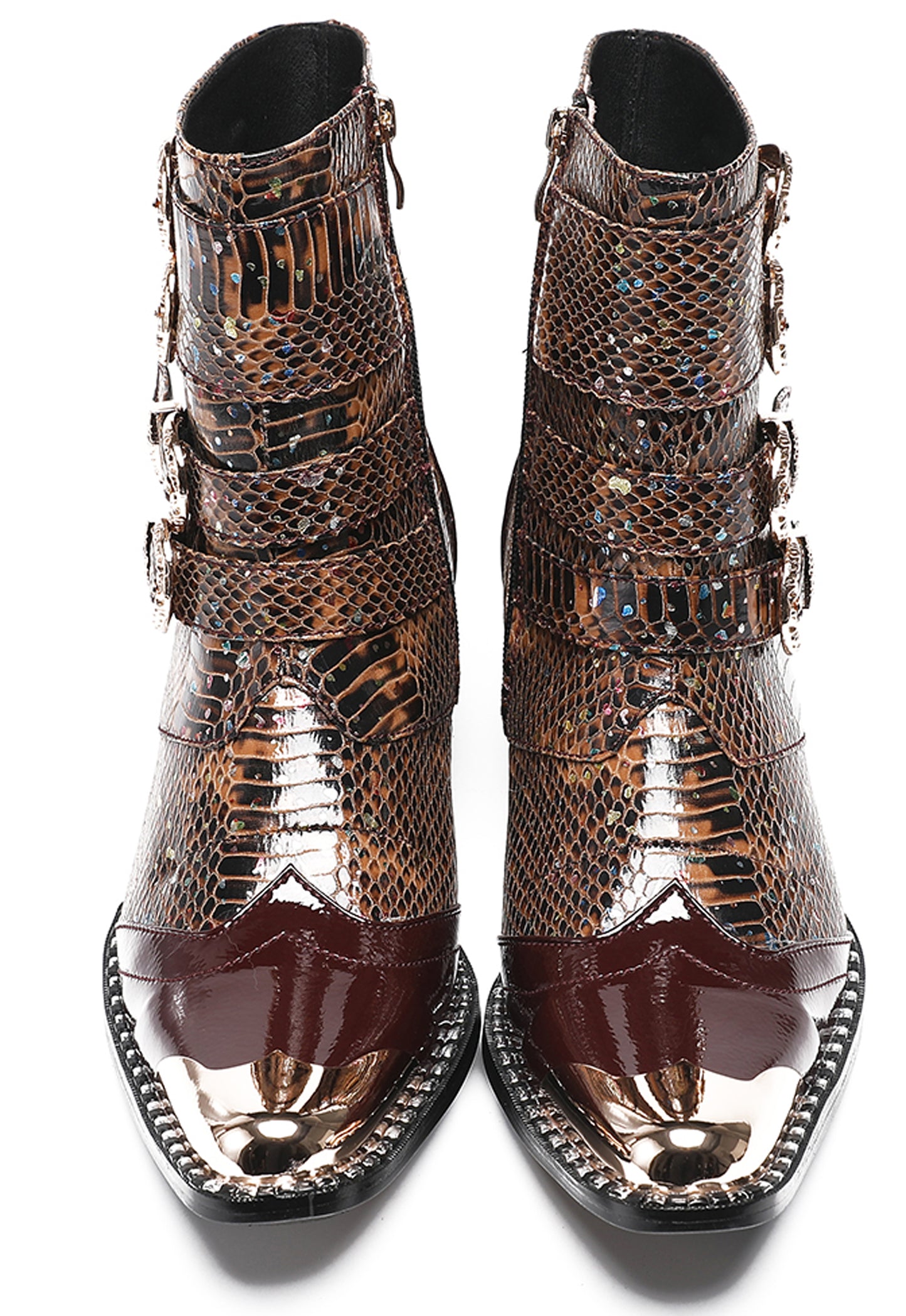 Mens Genuine Leather Punk Rock Dragon Square Toe Cowboy Western Boots