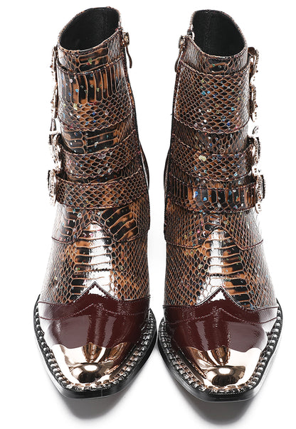 Mens Genuine Leather Punk Rock Dragon Square Toe Cowboy Western Boots