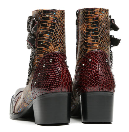 Mens Chains Studs Buckles Side Zip Metal Toe Cowboy Western Boots