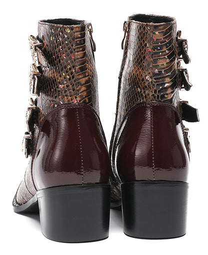 Mens Genuine Leather Punk Rock Dragon Square Toe Cowboy Western Boots