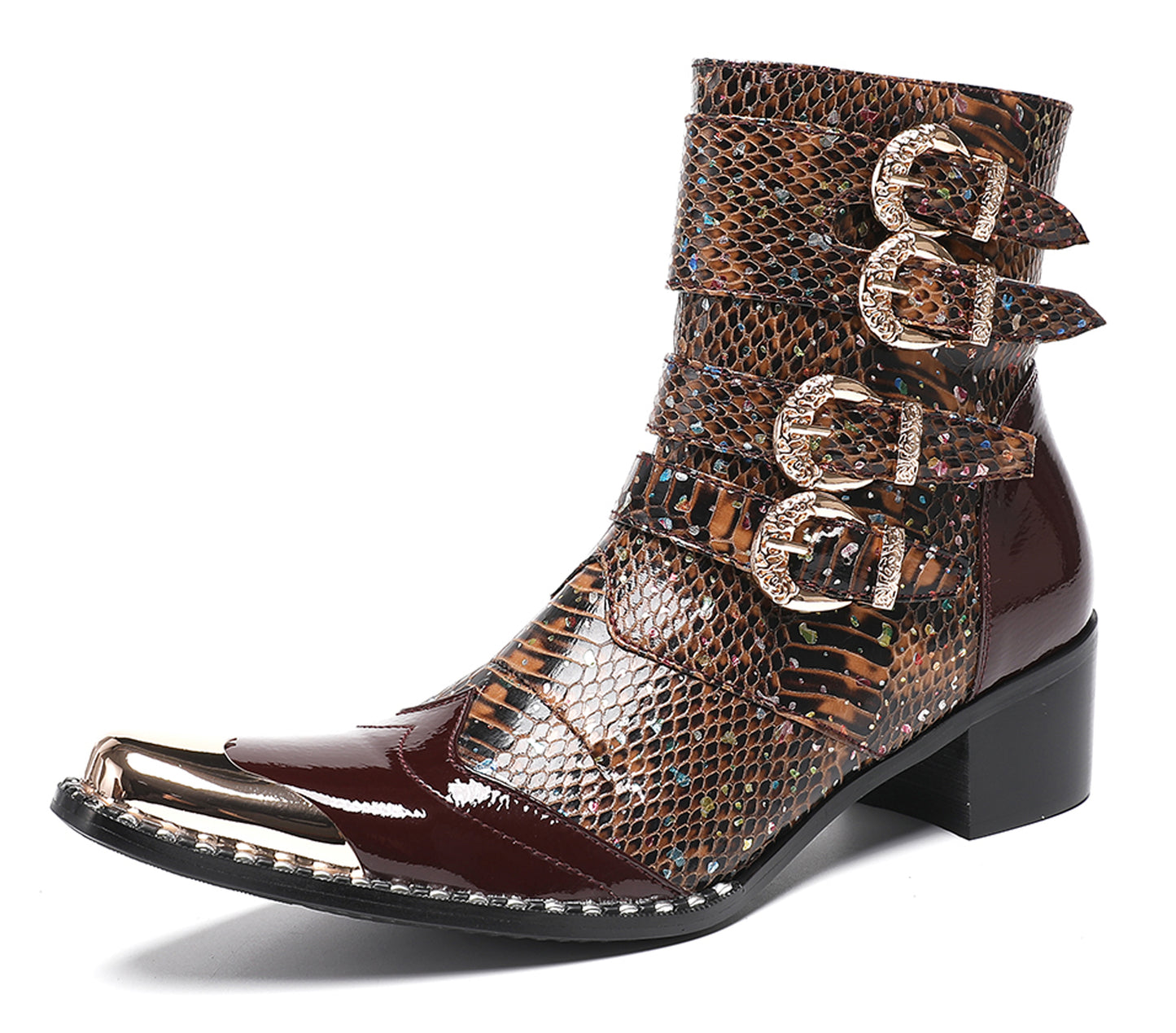 Mens Genuine Leather Punk Rock Dragon Square Toe Cowboy Western Boots