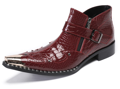 Mens Snakeskin Texture Metal Toe Double Zipper Ankle Western Boots