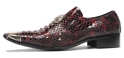 Mens Genuine Leather Snake Skin Texture Gold Glitter Beaded Western Loafers