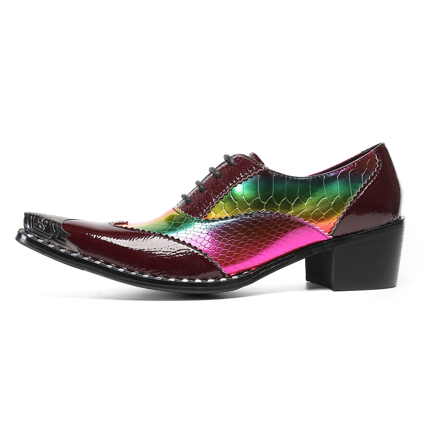Mens Square Toe Two-Tone Brogue Western Oxfords Shoes