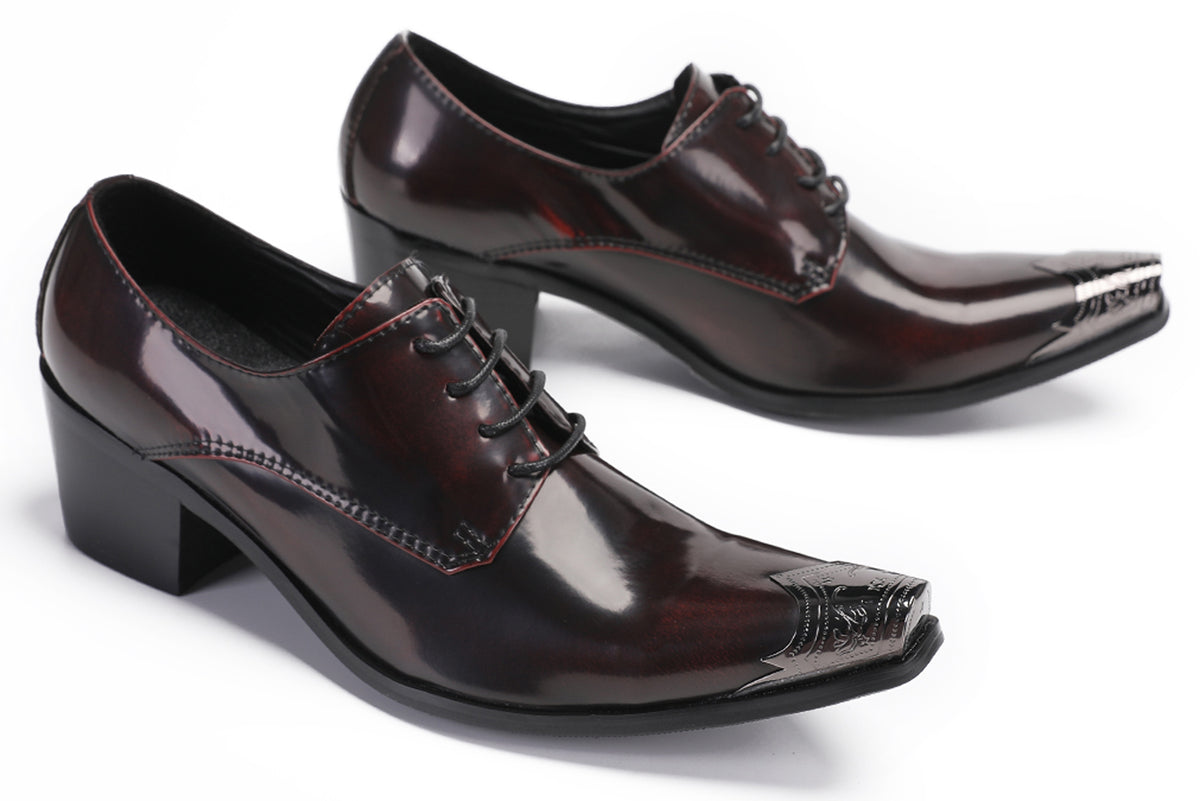 Mens Dress Tuxedo Genuine Leather Metal Tip Toe Heel Western Oxfords