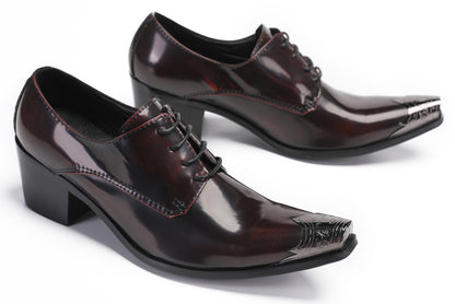 Mens Dress Tuxedo Genuine Leather Metal Tip Toe Heel Western Oxfords