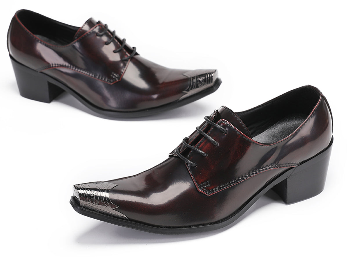 Mens Dress Tuxedo Genuine Leather Metal Tip Toe Heel Western Oxfords