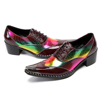 Mens Square Toe Two-Tone Brogue Western Oxfords Shoes