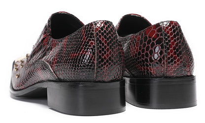 Mens Genuine Leather Snake Skin Texture Gold Glitter Beaded Western Loafers