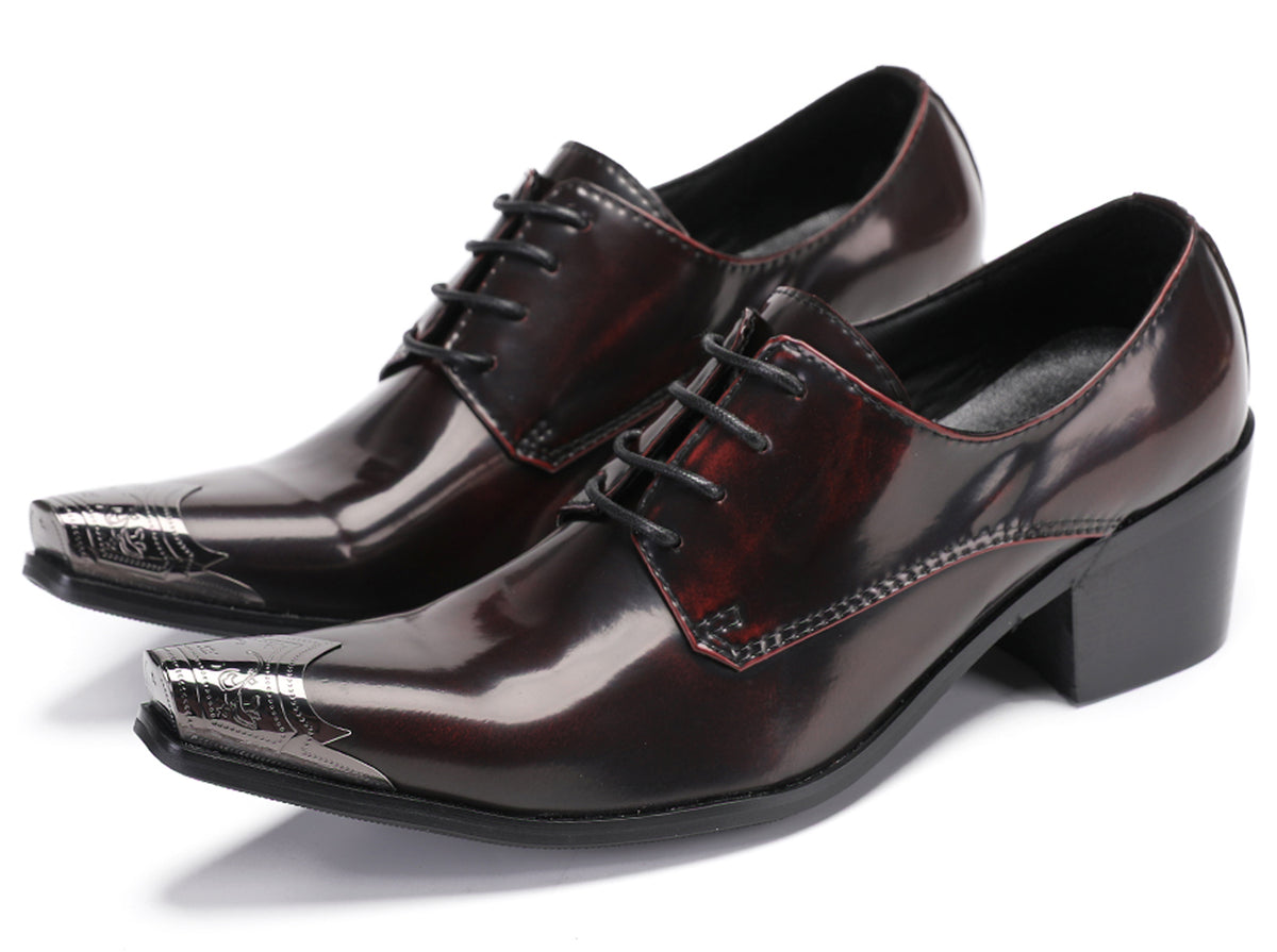Mens Dress Tuxedo Genuine Leather Metal Tip Toe Heel Western Oxfords