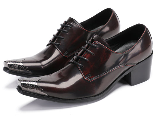 Mens Dress Tuxedo Genuine Leather Metal Tip Toe Heel Western Oxfords