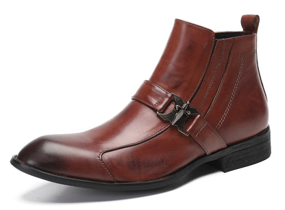 Mens Genuine Leather Casual Dress Wingtip Zipper Ankle Boots
