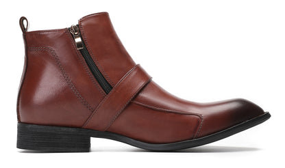 Mens Genuine Leather Casual Dress Wingtip Zipper Ankle Boots