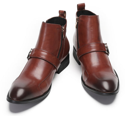 Mens Genuine Leather Casual Dress Wingtip Zipper Ankle Boots