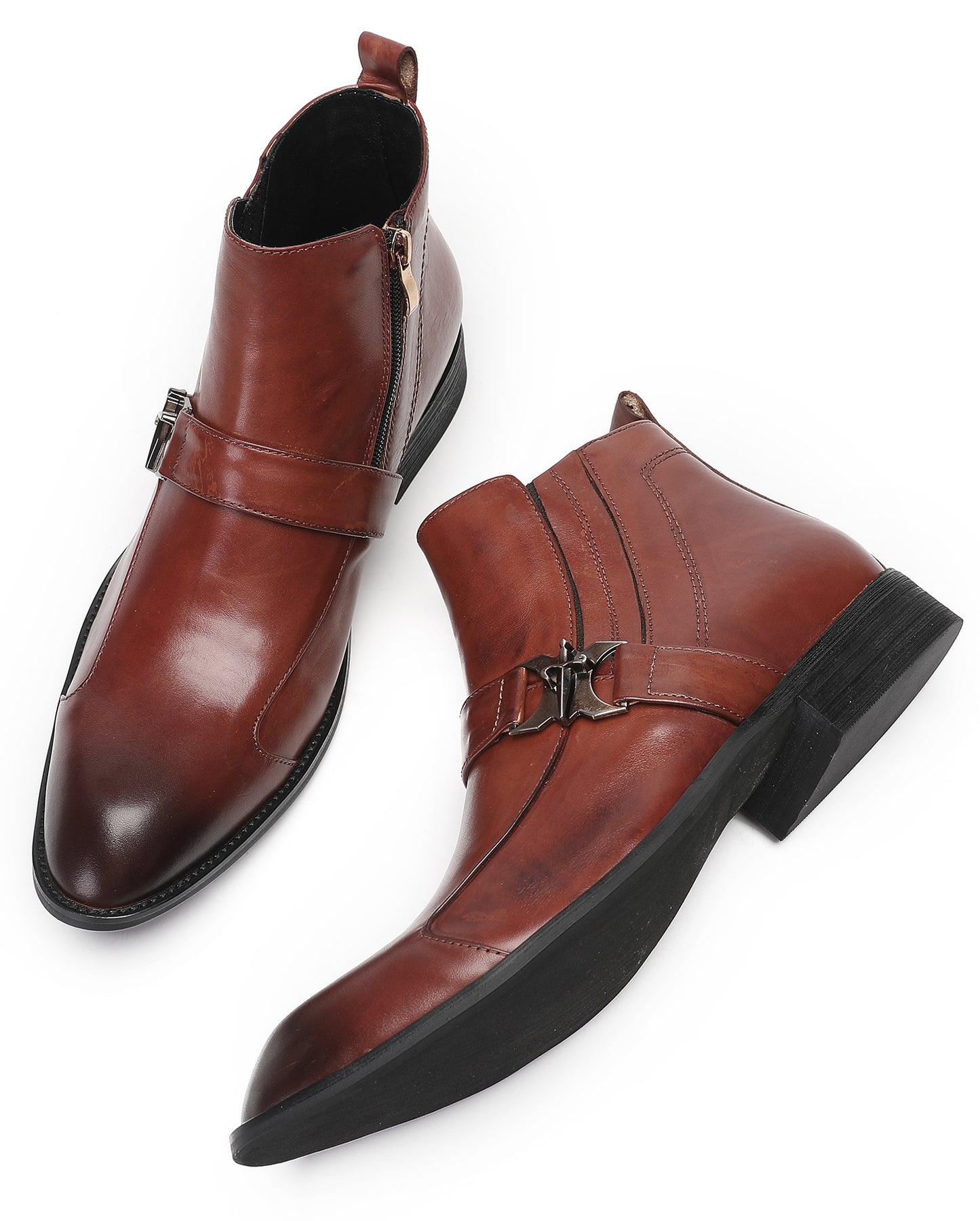 Mens Genuine Leather Casual Dress Wingtip Zipper Ankle Boots