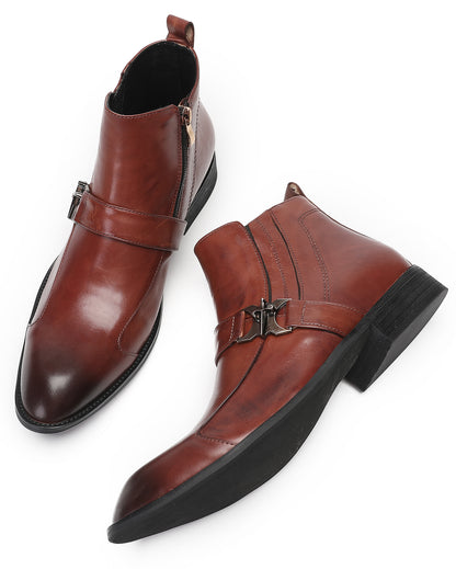 Mens Genuine Leather Casual Dress Wingtip Zipper Ankle Boots
