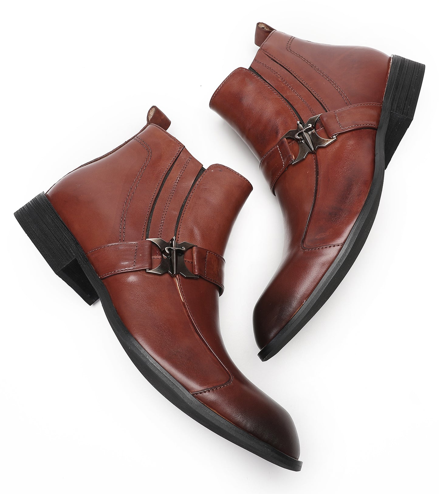 Mens Genuine Leather Casual Dress Wingtip Zipper Ankle Boots