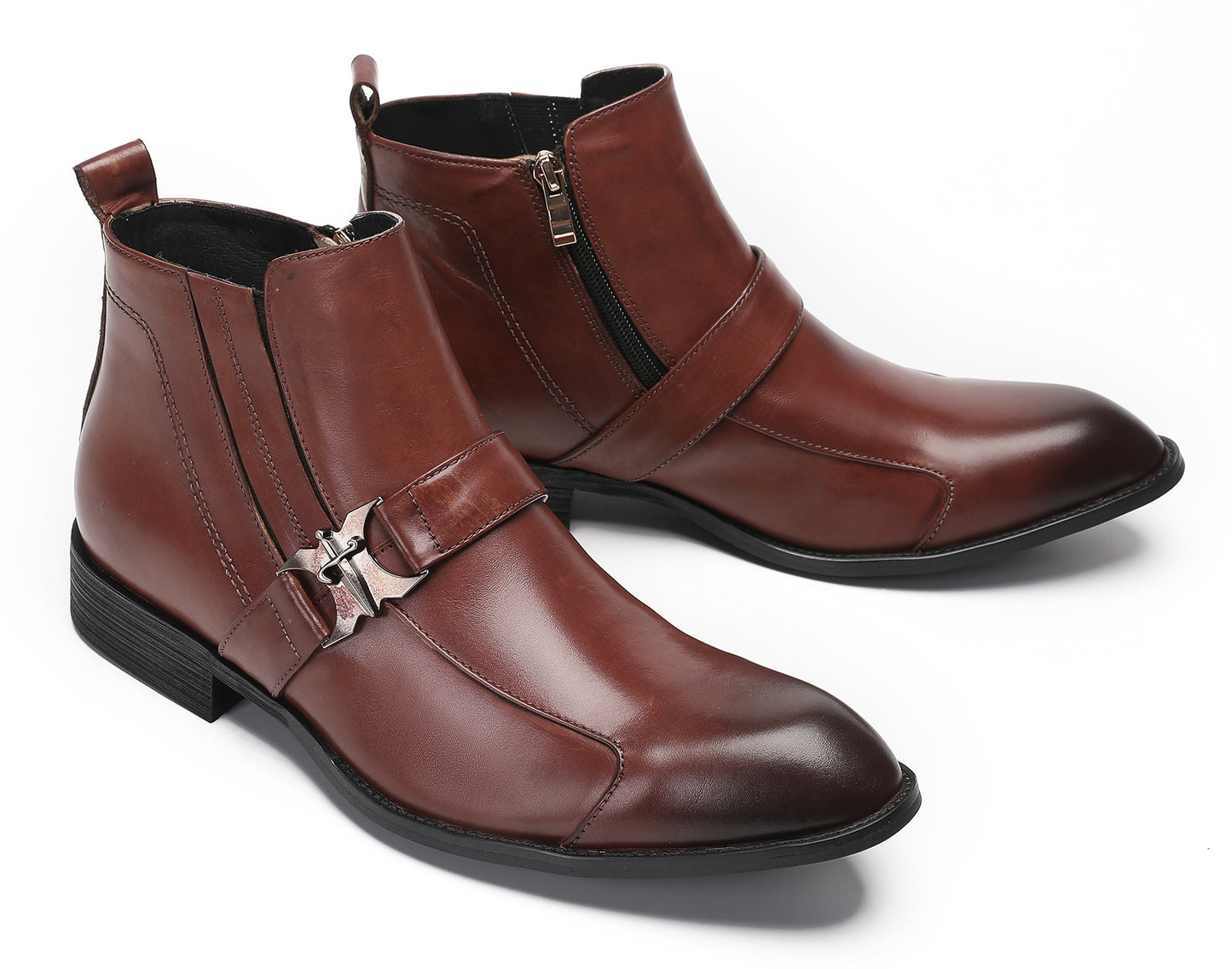 Mens Genuine Leather Casual Dress Wingtip Zipper Ankle Boots