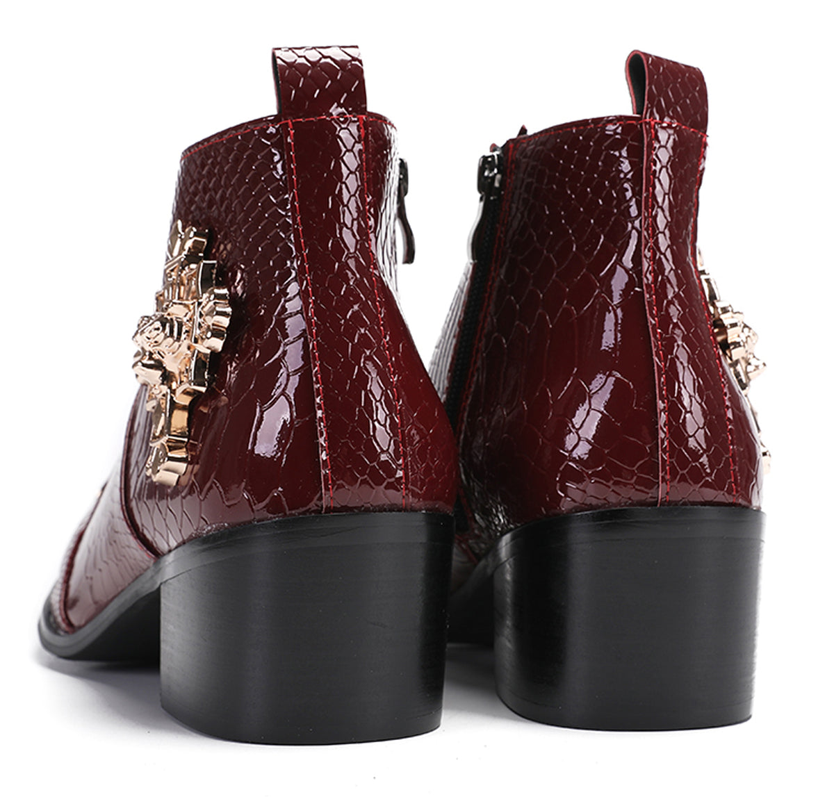 Mens Genuine Leather Snakeskin Pattern Metal Toe Zipper Ankle Western Boots