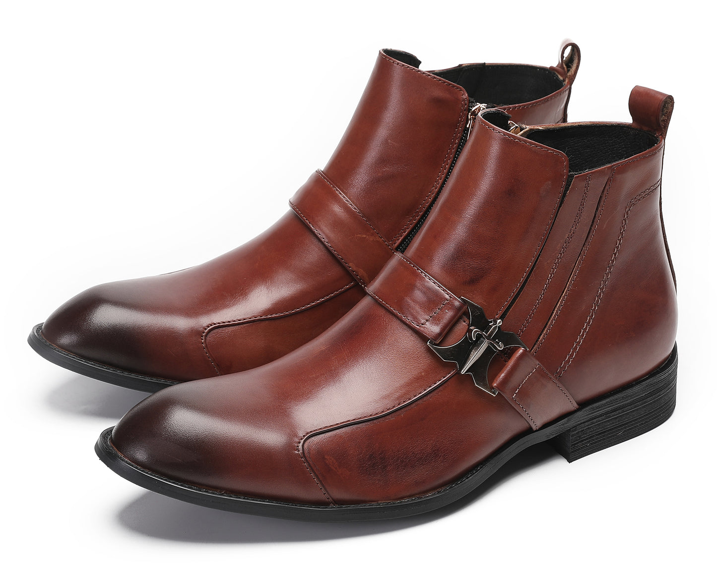 Mens Genuine Leather Casual Dress Wingtip Zipper Ankle Boots