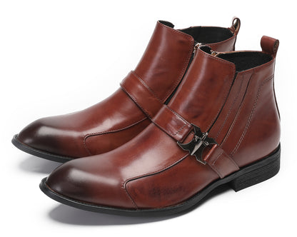 Mens Genuine Leather Casual Dress Wingtip Zipper Ankle Boots