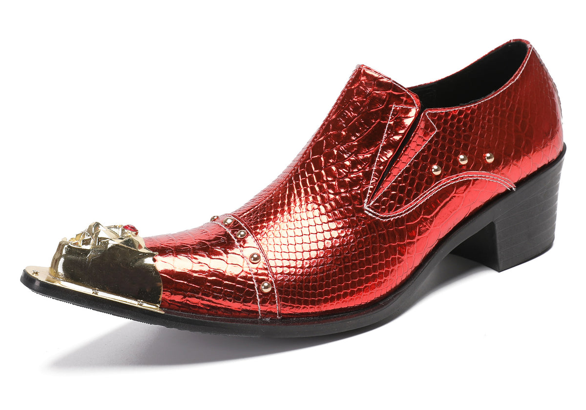 Mens Metal-Tip Toe Red Diamond Western Loafers