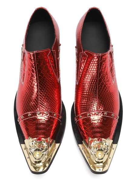 Mens Metal-Tip Toe Red Diamond Western Loafers