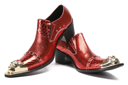 Mens Metal-Tip Toe Red Diamond Western Loafers