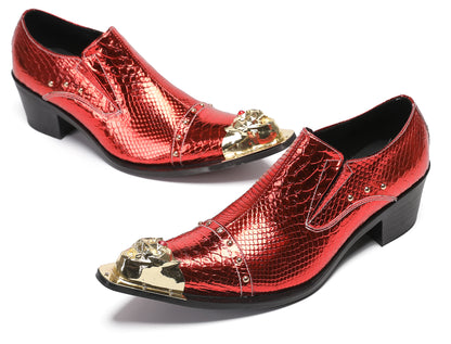 Mens Metal-Tip Toe Red Diamond Western Loafers