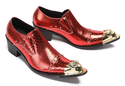 Mens Metal-Tip Toe Red Diamond Western Loafers