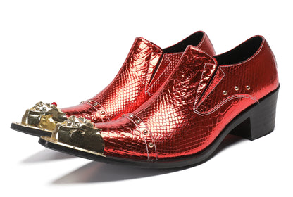 Mens Metal-Tip Toe Red Diamond Western Loafers