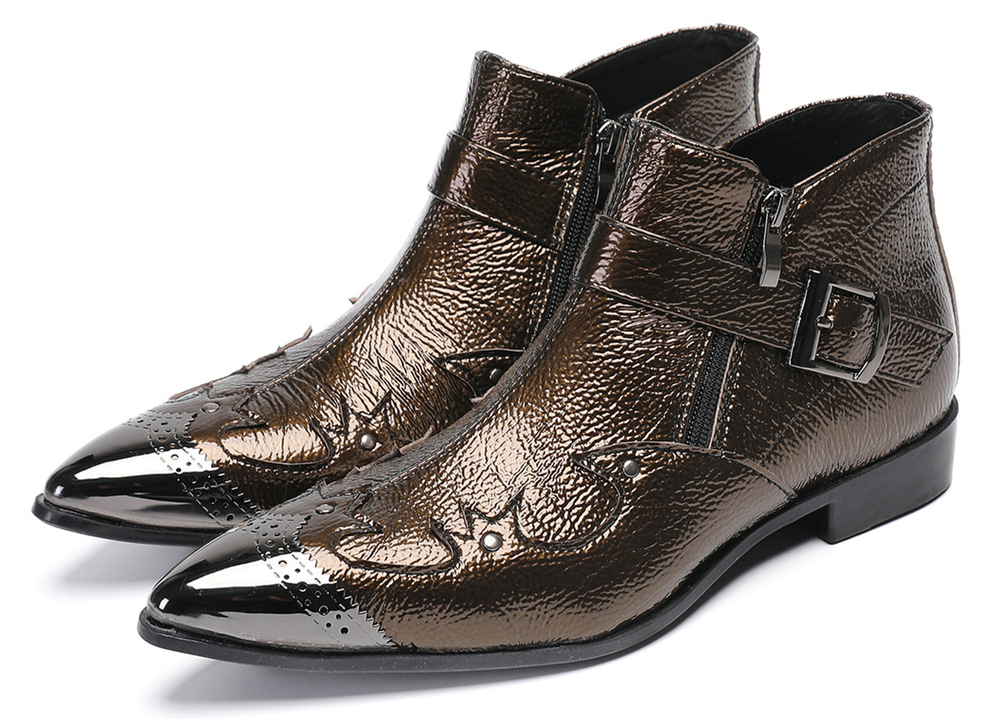 Mens Metallic Buckle Party Club Ankle Cowboy Western Boots