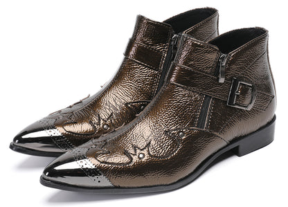 Mens Metallic Buckle Party Club Ankle Cowboy Western Boots