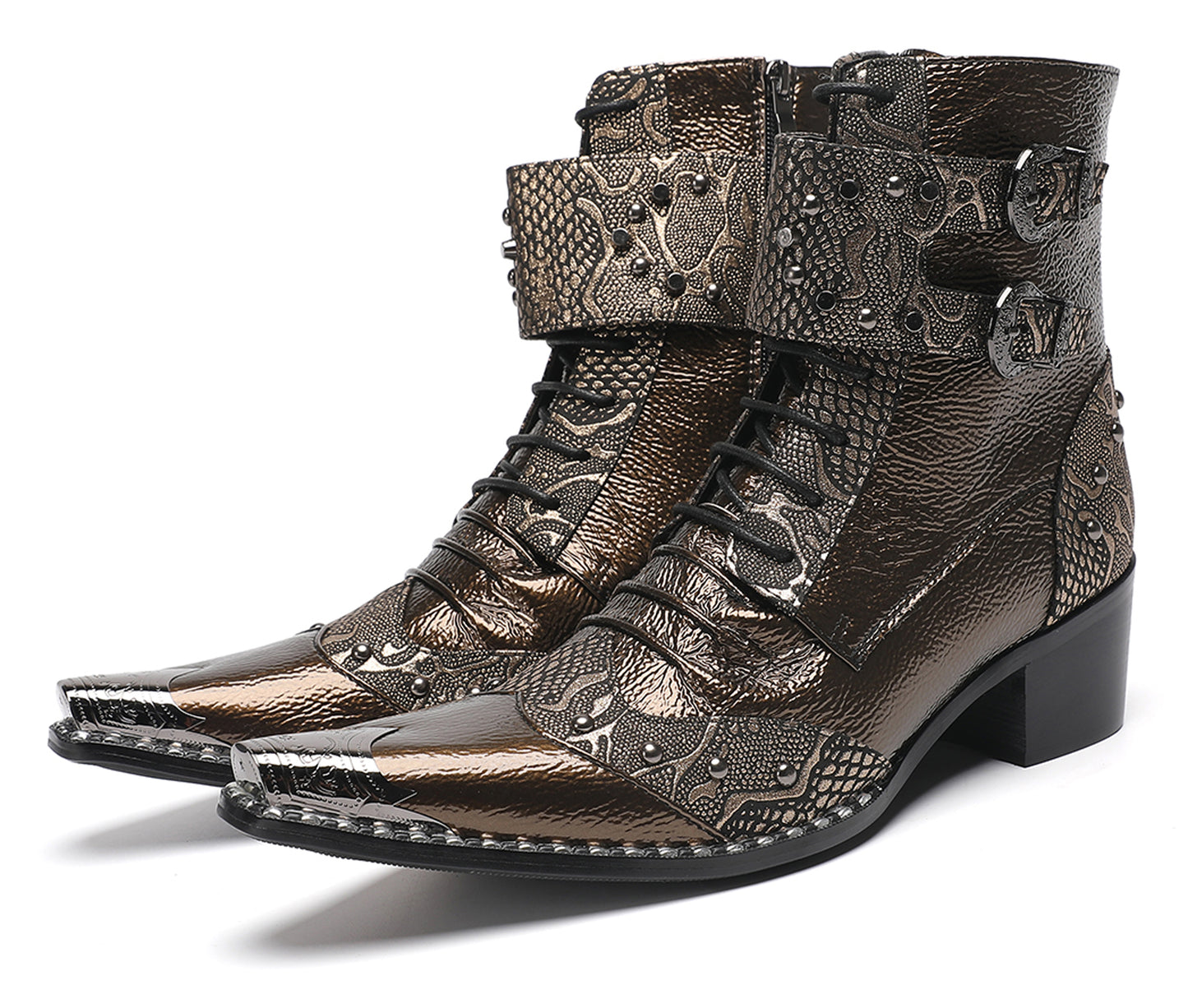 Mens Buckles Rivet Details Cowboy Western Boots