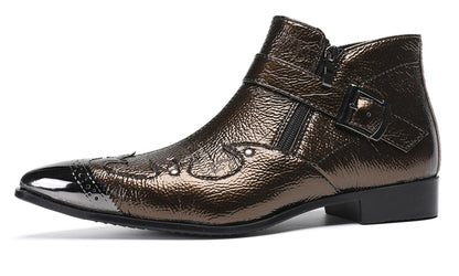 Mens Metallic Buckle Party Club Ankle Cowboy Western Boots