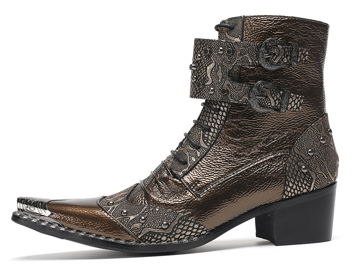 Mens Buckles Rivet Details Cowboy Western Boots